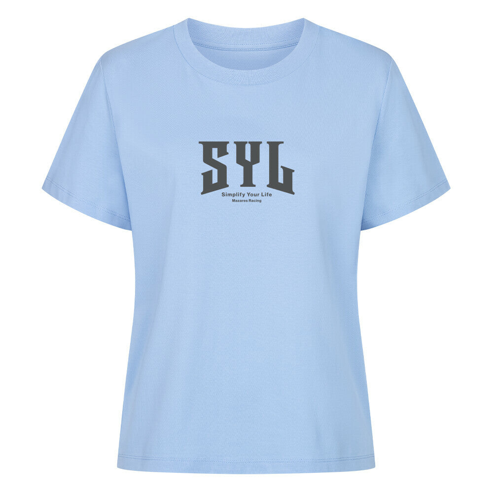 Mazares Racing T-Shirt bikelife streetwear Simplify your life SYL himmelblau women