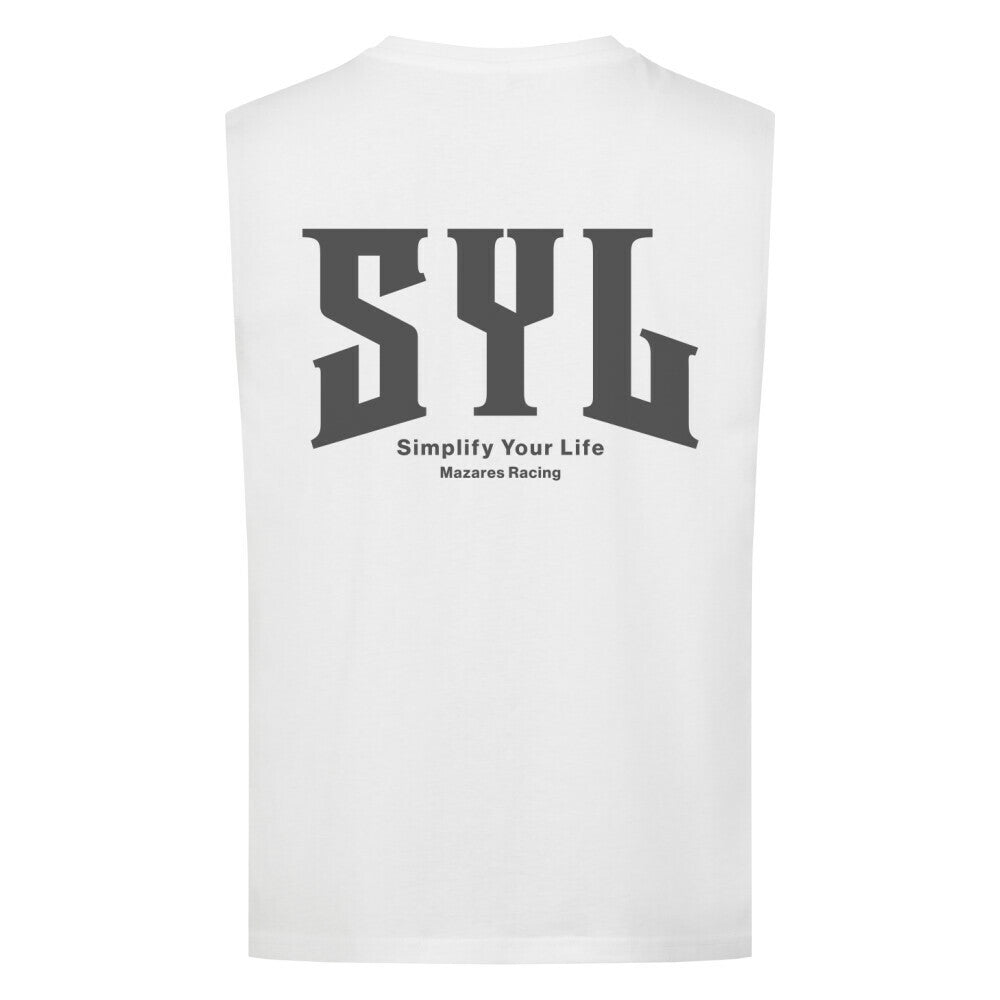 Mazares Racing T-Shirt sleeveless bikelife streetwear Simplify your life SYL Muscleshirt weiß