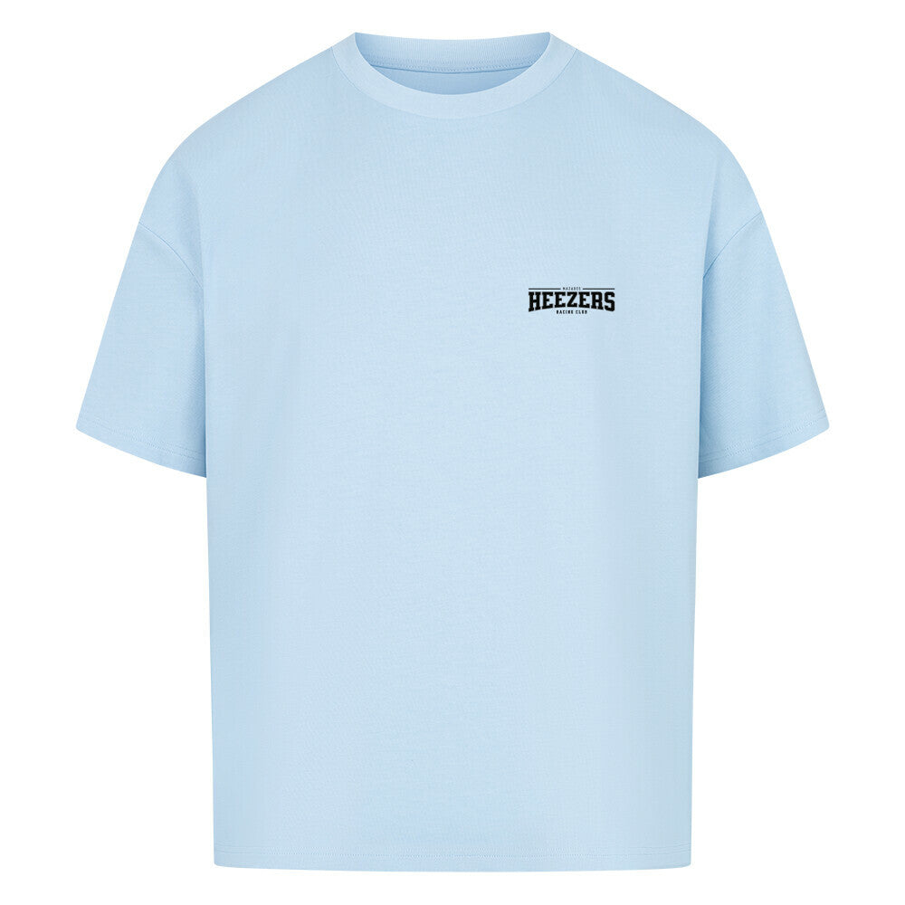 Locker geschnittenes Shirt mit großem College-Schriftzug auf dem Rücken und minimalem Frontlogo. Erhältlich in Schwarz, Weiß und hellen Tönen. babyblau