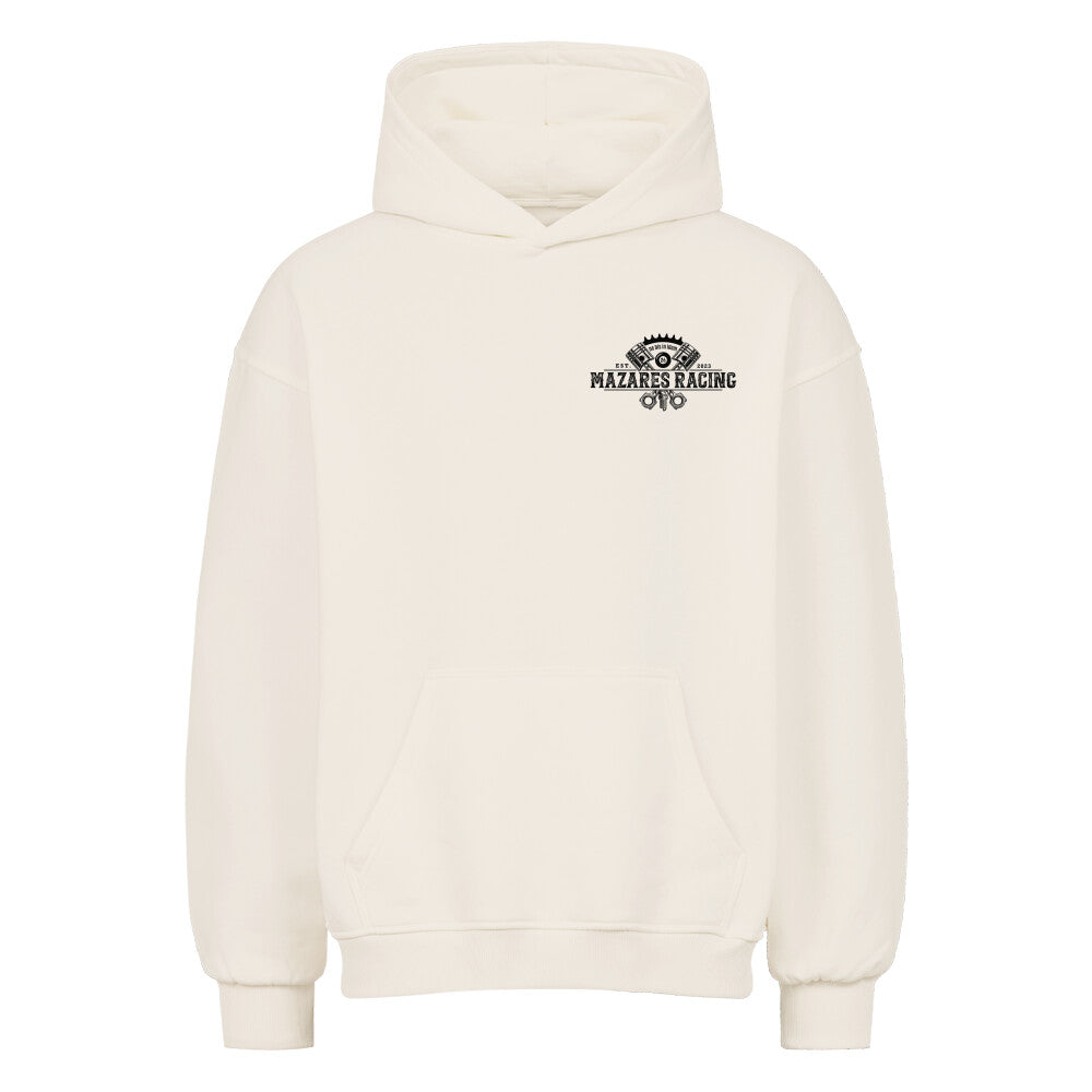 Mazares Racing Hoodie Vorderseite mit dezentem Brustlogo – Premium Oversized Streetwear für Motorradfahrer. natural raw