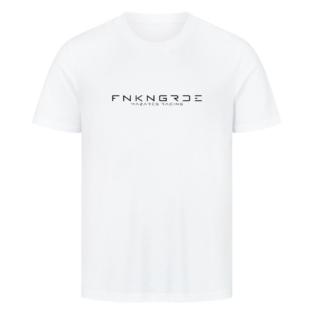 T-Shirt Funkengarde von Mazares Racing. weißes Biker-Shirt aus 100 % Baumwolle mit Racing-Motiv und Schriftzügen. Streetwear für Motorradfahrer und Racing-Fans.