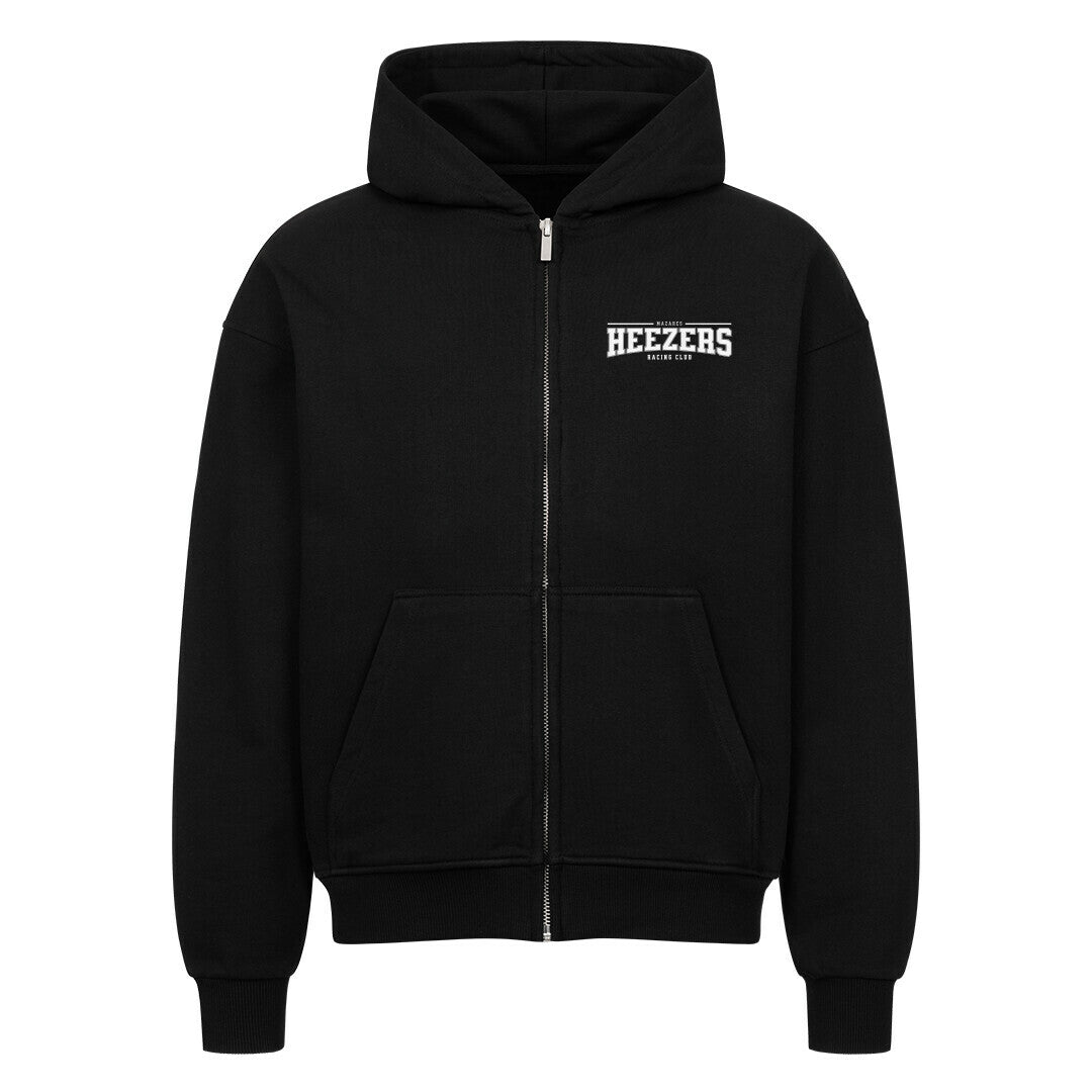 Zip-Hoodie mit College-Schriftzug, hochwertige Kapuze und durchgehender Reißverschluss. schwarz