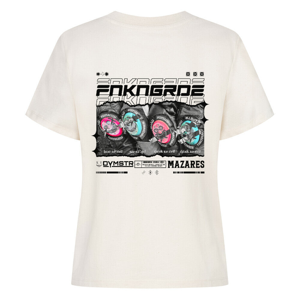 Mazares Racing Ladies Shirt Funkengarde in Kooperation mit Dymostar. Natural Damen T-Shirt mit markantem Knieschleifer-Design auf der Rückseite und cleanem Frontprint im Mazares Racing Style.