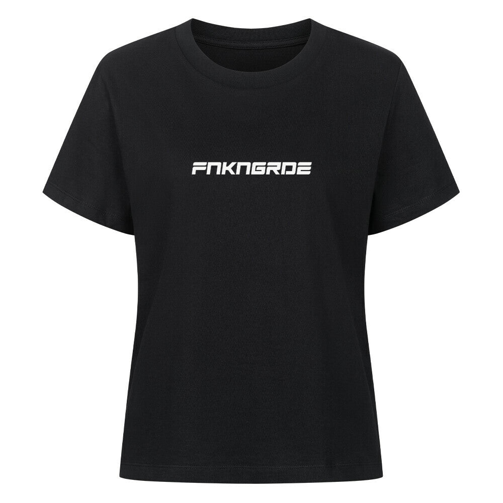 Mazares Racing Ladies Shirt Funkengarde in Kooperation mit Dymostar. Schwarzes Damen T-Shirt mit markantem Knieschleifer-Design auf der Rückseite und cleanem Frontprint im Mazares Racing Style.
