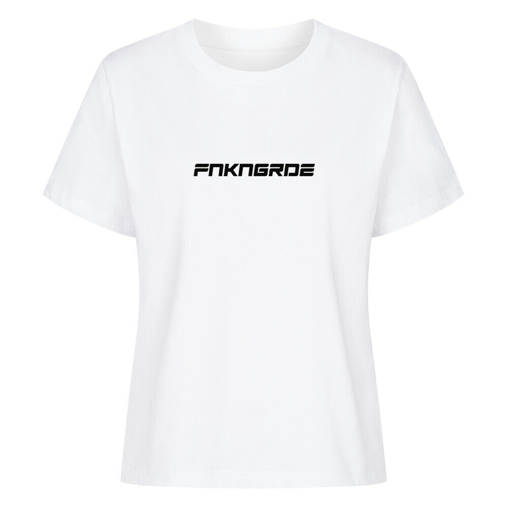 Mazares Racing Ladies Shirt Funkengarde in Kooperation mit Dymostar. Weißes Damen T-Shirt mit markantem Knieschleifer-Design auf der Rückseite und cleanem Frontprint im Mazares Racing Style.
