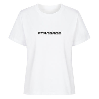 Mazares Racing Ladies Shirt Funkengarde in Kooperation mit Dymostar. Weißes Damen T-Shirt mit markantem Knieschleifer-Design auf der Rückseite und cleanem Frontprint im Mazares Racing Style.