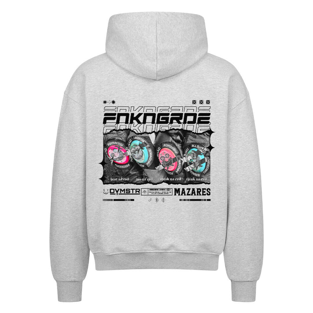 Mazares Racing Funkengarde Zipper in Kooperation mit Dymostar – schwarzer Premium Zipper aus 100 % Baumwolle mit 430 g Stoffdichte und Street-Racing Design. heather grey details