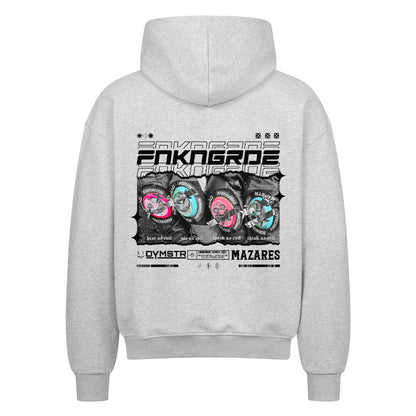 Mazares Racing Funkengarde Zipper in Kooperation mit Dymostar – schwarzer Premium Zipper aus 100 % Baumwolle mit 430 g Stoffdichte und Street-Racing Design. heather grey details