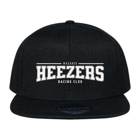 Schwarze Mazares Heezers Racing Club Snapback mit Flat Peak und Frontprint im Racing Club College Design