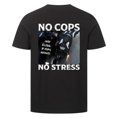 Mazares Herren T-Shirt mit „No Cops No Stress“ Schriftzug auf der Brust. Klassischer Schnitt mit angenehmem Baumwollstoff und minimalistischem Biker-Print.