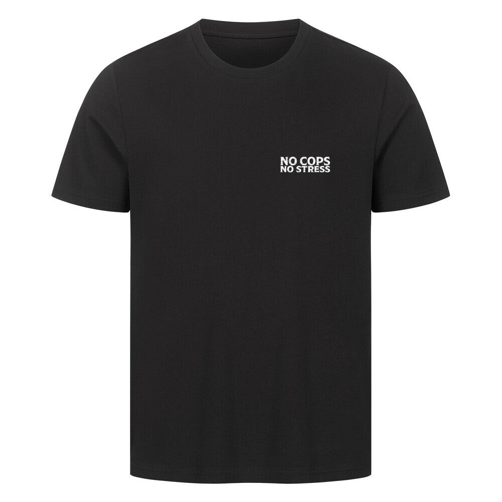 Mazares Herren T-Shirt mit „No Cops No Stress“ Schriftzug auf der Brust. Klassischer Schnitt mit angenehmem Baumwollstoff und minimalistischem Biker-Print.