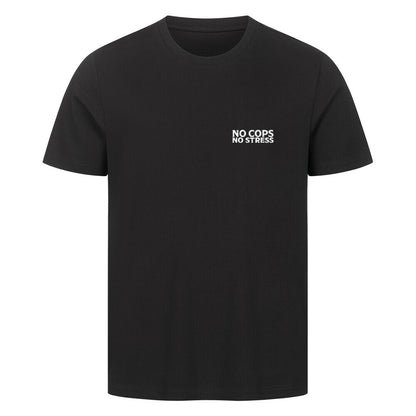 Mazares Herren T-Shirt mit „No Cops No Stress“ Schriftzug auf der Brust. Klassischer Schnitt mit angenehmem Baumwollstoff und minimalistischem Biker-Print.