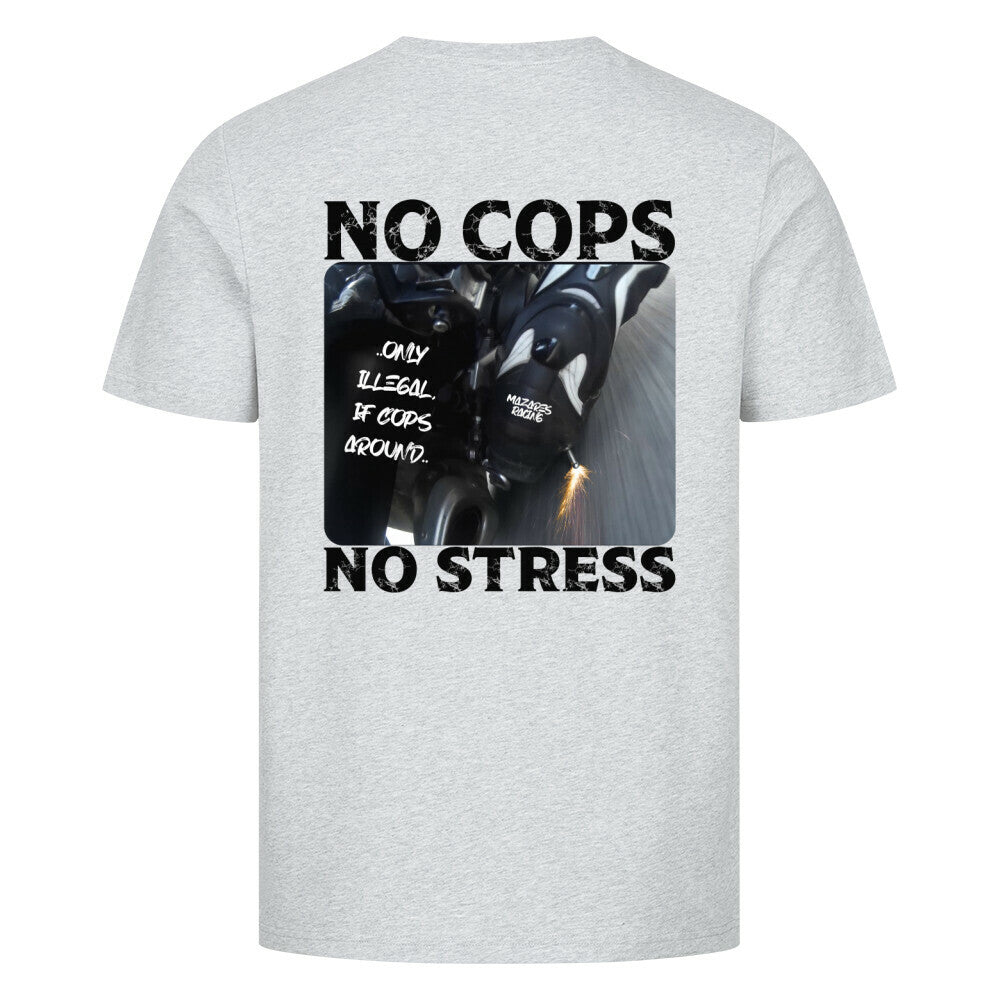 Mazares Herren T-Shirt mit „No Cops No Stress“ Schriftzug auf der Brust. Klassischer Schnitt mit angenehmem Baumwollstoff und minimalistischem Biker-Print.
