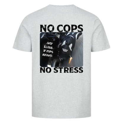 Mazares Herren T-Shirt mit „No Cops No Stress“ Schriftzug auf der Brust. Klassischer Schnitt mit angenehmem Baumwollstoff und minimalistischem Biker-Print.