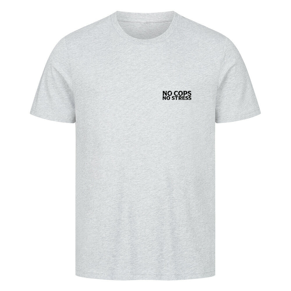 Mazares Herren T-Shirt mit „No Cops No Stress“ Schriftzug auf der Brust. Klassischer Schnitt mit angenehmem Baumwollstoff und minimalistischem Biker-Print.