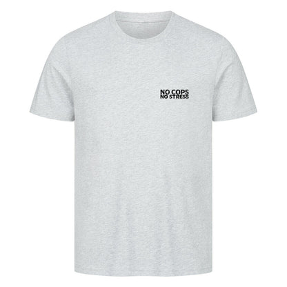 Mazares Herren T-Shirt mit „No Cops No Stress“ Schriftzug auf der Brust. Klassischer Schnitt mit angenehmem Baumwollstoff und minimalistischem Biker-Print.