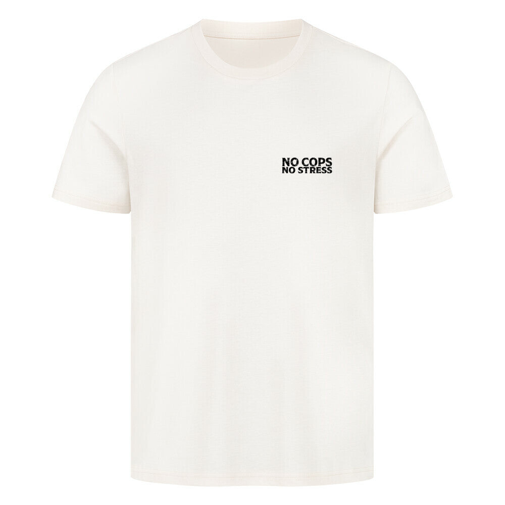 Mazares Herren T-Shirt mit „No Cops No Stress“ Schriftzug auf der Brust. Klassischer Schnitt mit angenehmem Baumwollstoff und minimalistischem Biker-Print.