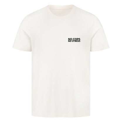Mazares Herren T-Shirt mit „No Cops No Stress“ Schriftzug auf der Brust. Klassischer Schnitt mit angenehmem Baumwollstoff und minimalistischem Biker-Print.