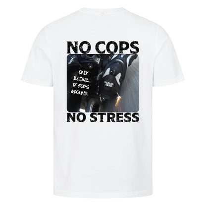 Mazares Herren T-Shirt mit „No Cops No Stress“ Schriftzug auf der Brust. Klassischer Schnitt mit angenehmem Baumwollstoff und minimalistischem Biker-Print.