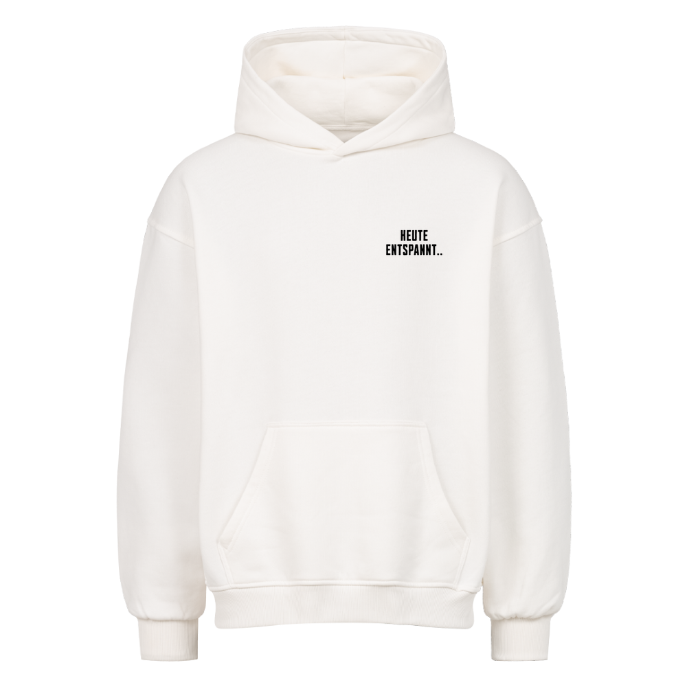 Weißer Mazares Racing Oversized Hoodie mit dem Design „Heute entspannt“ – markante Typografie für Biker und Motorradfans.
