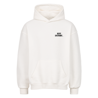 Weißer Mazares Racing Oversized Hoodie mit dem Design „Heute entspannt“ – markante Typografie für Biker und Motorradfans.