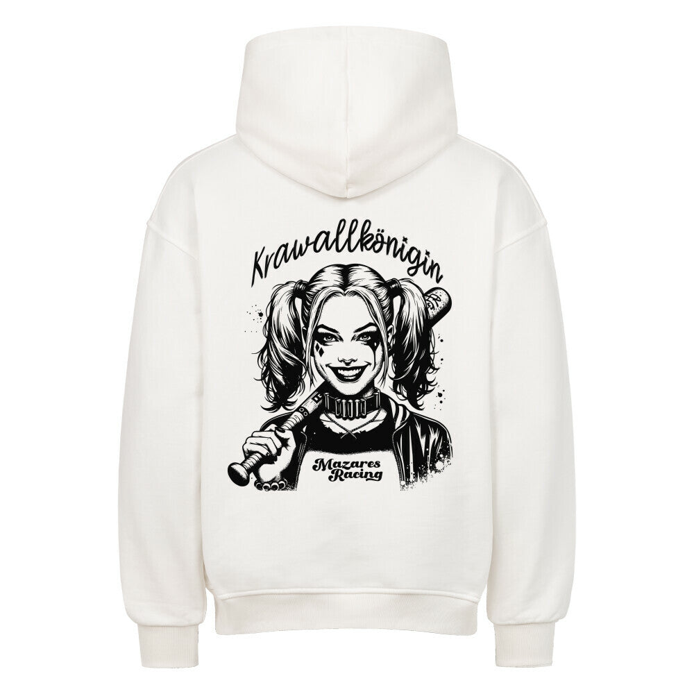 Krawallkönigin Oversized Hoodie Damen Motorrad Streetwear Mazares Racing weiß