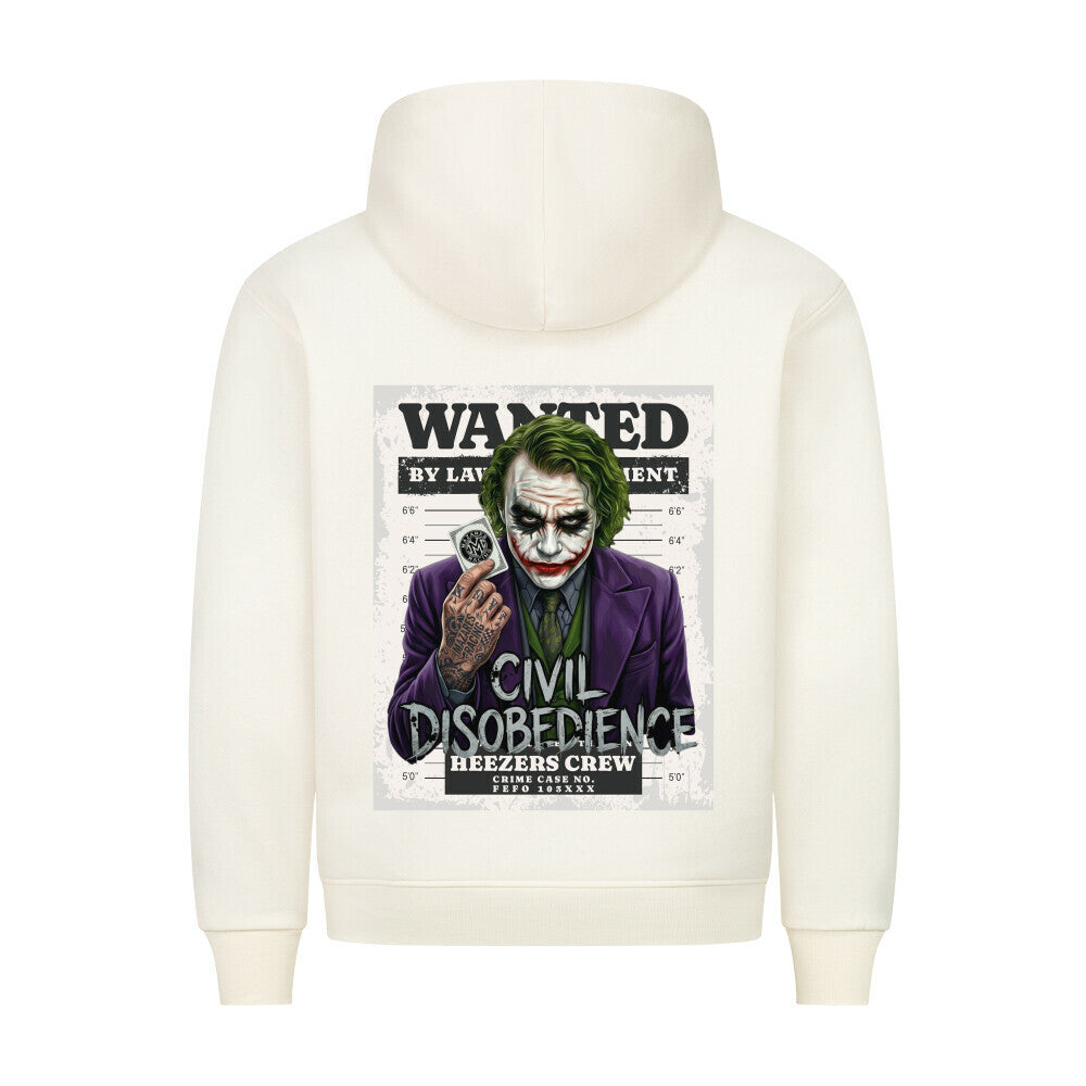 Classic Hoodie mit großem Civil Disobedience Rückenprint von Mazares Racing. Streetwear inspiriert von Motorradkultur, Freiheit und urbanem Lifestyle. beige