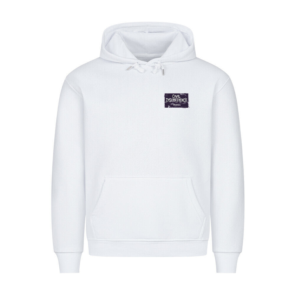 Civil Disobedience Classic Hoodie von Mazares Racing mit kleinem Frontprint im modernen Biker- und Streetwearstyle. weiß