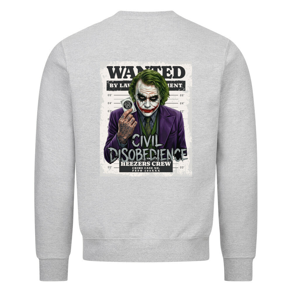 Classic Sweatshirt mit großem Civil Disobedience Rückenprint von Mazares Racing. Inspiriert von Motorradkultur, Freiheit und rebellischer Streetwear. heather grey