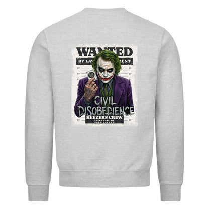 Classic Sweatshirt mit großem Civil Disobedience Rückenprint von Mazares Racing. Inspiriert von Motorradkultur, Freiheit und rebellischer Streetwear. heather grey