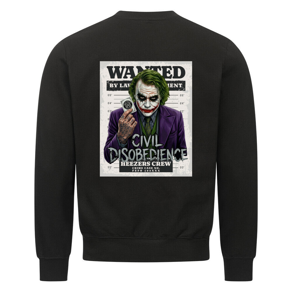 Classic Sweatshirt mit großem Civil Disobedience Rückenprint von Mazares Racing. Inspiriert von Motorradkultur, Freiheit und rebellischer Streetwear. schwarz