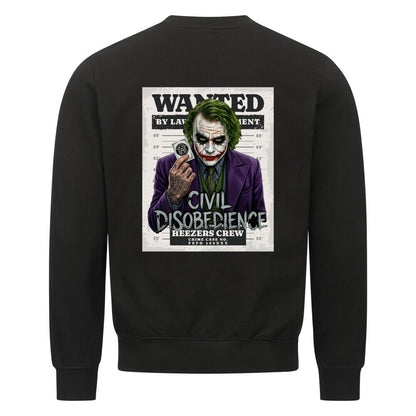 Classic Sweatshirt mit großem Civil Disobedience Rückenprint von Mazares Racing. Inspiriert von Motorradkultur, Freiheit und rebellischer Streetwear. schwarz