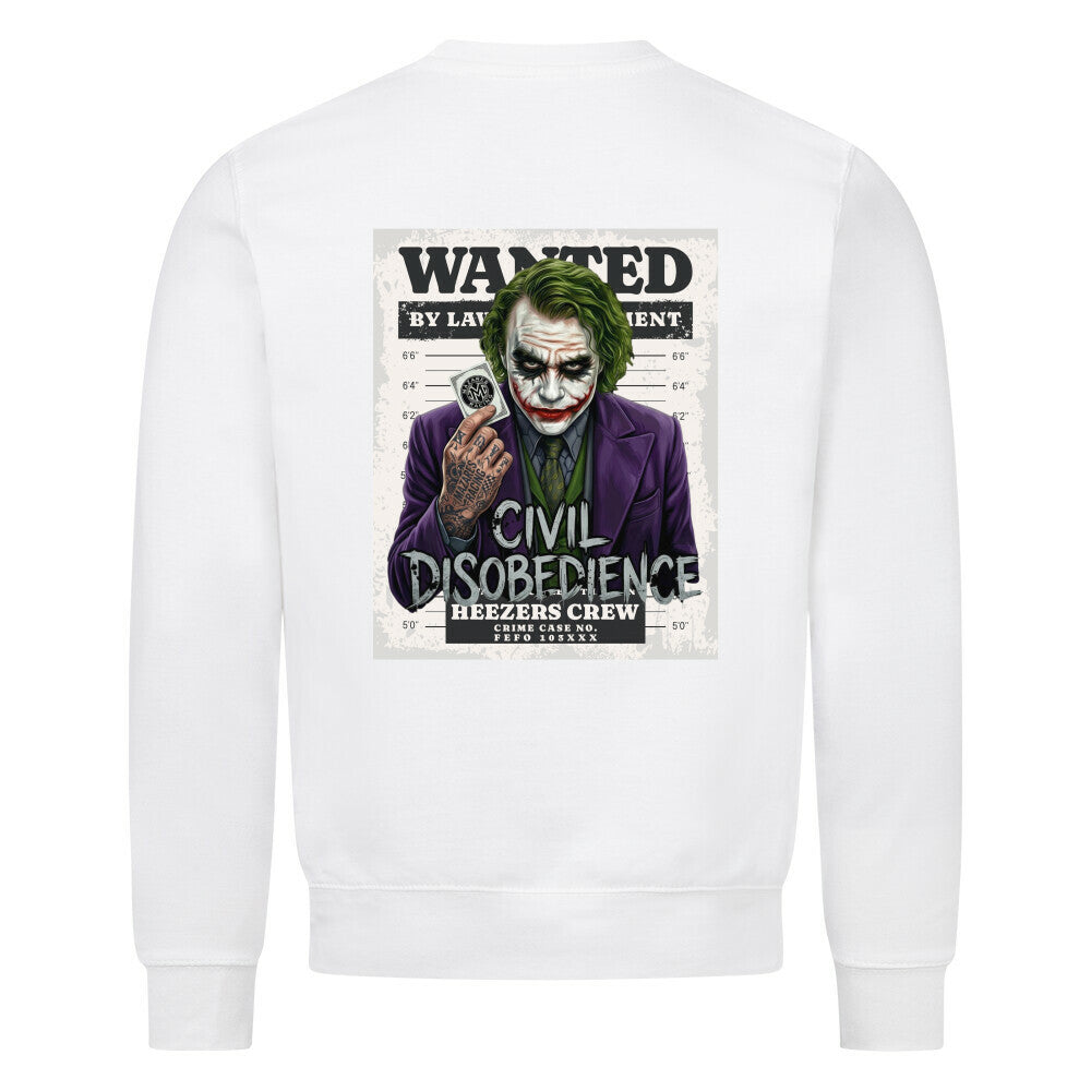Classic Sweatshirt mit großem Civil Disobedience Rückenprint von Mazares Racing. Inspiriert von Motorradkultur, Freiheit und rebellischer Streetwear. weiß