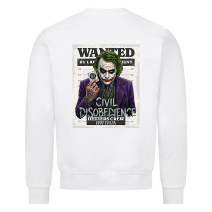 Classic Sweatshirt mit großem Civil Disobedience Rückenprint von Mazares Racing. Inspiriert von Motorradkultur, Freiheit und rebellischer Streetwear. weiß