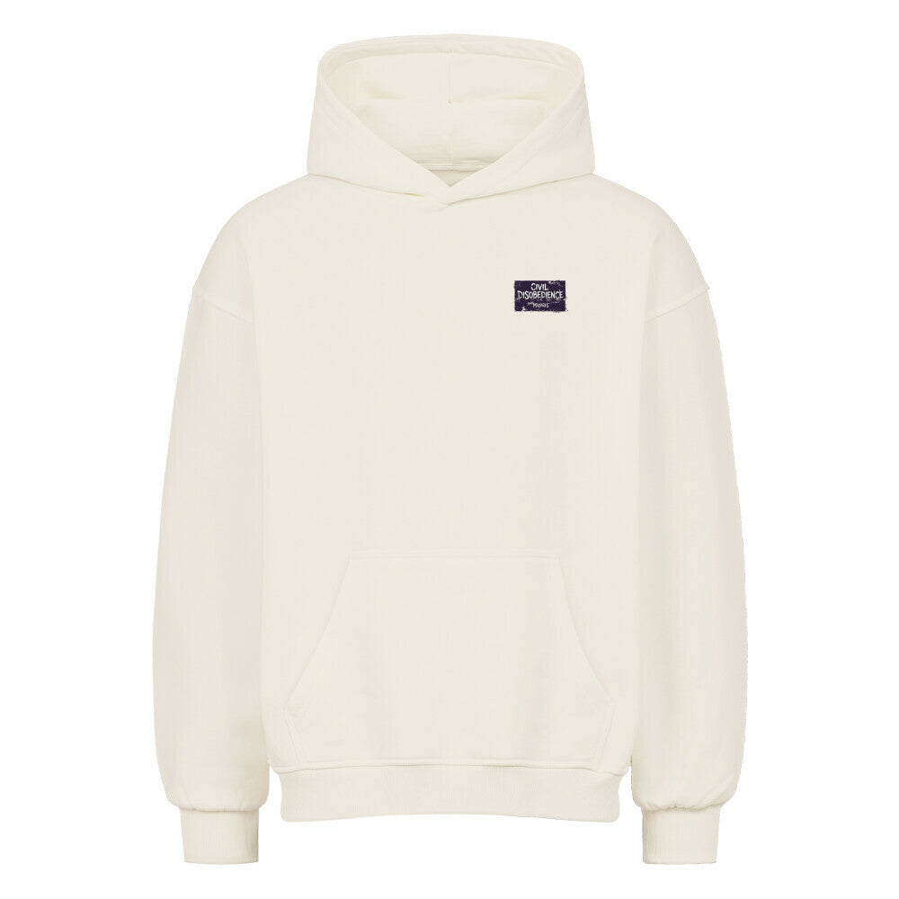 Civil Disobedience Oversized Hoodie von Mazares Racing mit kleinem Frontprint im Streetwear- und Bikerstyle. Schwerer Oversized Fit für Motorradfahrer und Urban Streetwear. natural raw