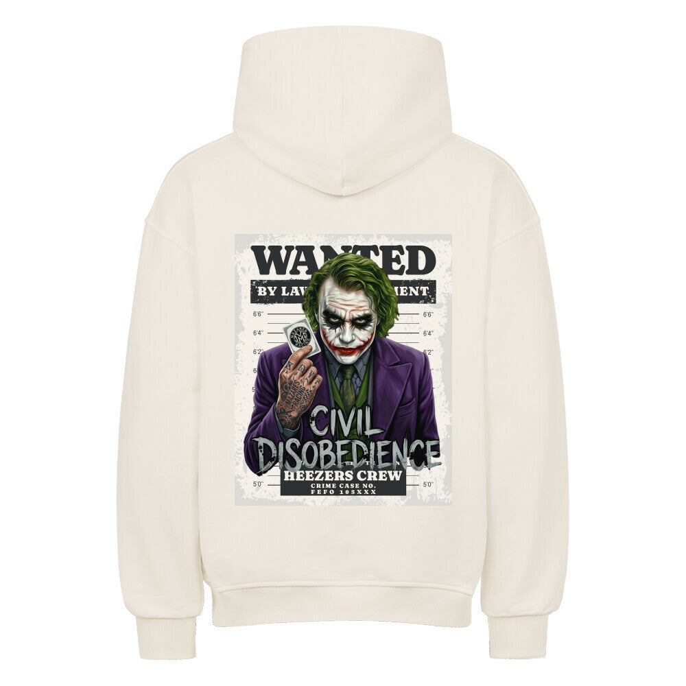 Oversized Hoodie mit großem Civil Disobedience Backprint im rebellischen Streetwear-Design von Mazares Racing. Ausdrucksstarker Rückenprint für Biker, Freiheitsgefühl und individuellen Lifestyle. natural raw