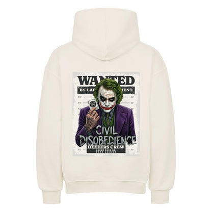 Oversized Hoodie mit großem Civil Disobedience Backprint im rebellischen Streetwear-Design von Mazares Racing. Ausdrucksstarker Rückenprint für Biker, Freiheitsgefühl und individuellen Lifestyle. natural raw