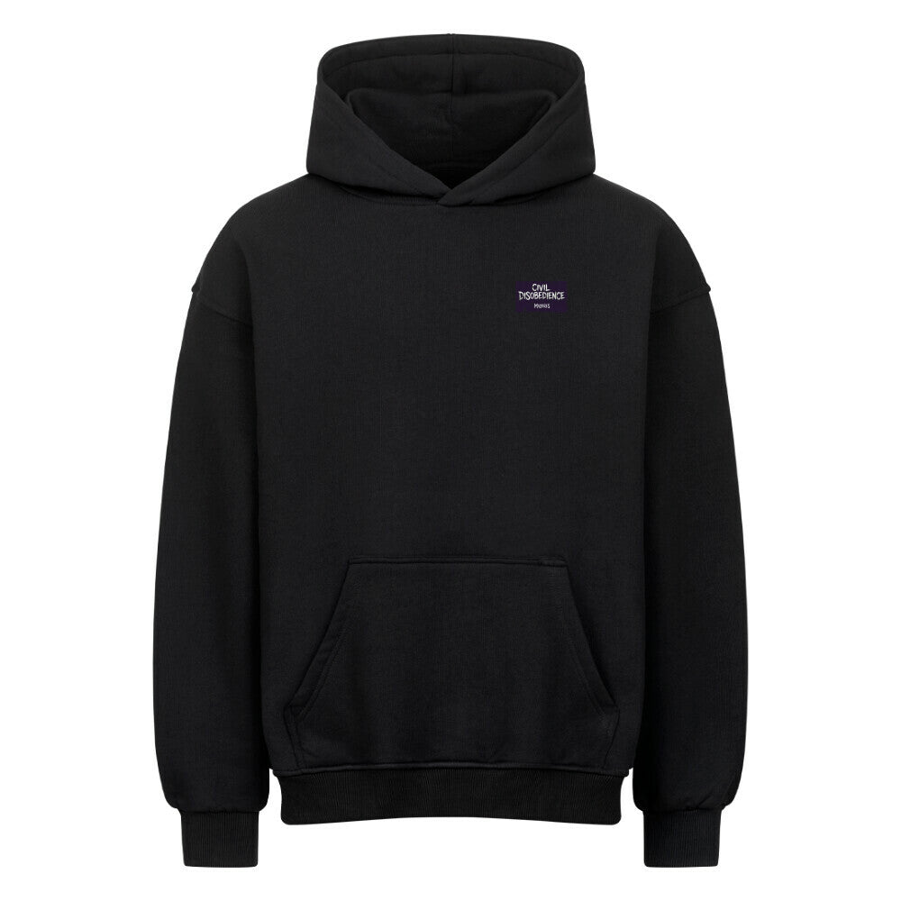 Civil Disobedience Oversized Hoodie von Mazares Racing mit kleinem Frontprint im Streetwear- und Bikerstyle. Schwerer Oversized Fit für Motorradfahrer und Urban Streetwear. schwarz