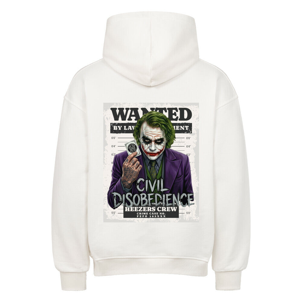 Oversized Hoodie mit großem Civil Disobedience Backprint im rebellischen Streetwear-Design von Mazares Racing. Ausdrucksstarker Rückenprint für Biker, Freiheitsgefühl und individuellen Lifestyle. weiß