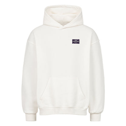 Civil Disobedience Oversized Hoodie von Mazares Racing mit kleinem Frontprint im Streetwear- und Bikerstyle. Schwerer Oversized Fit für Motorradfahrer und Urban Streetwear. weiß