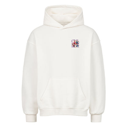 Civil Disobedience Oversized Hoodie von Mazares Racing in Weiß mit hochwertigem Frontprint für Damen Biker Streetwear.
