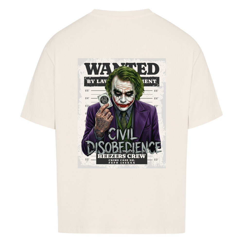 Oversized Shirt mit großem Civil Disobedience Rückenprint von Mazares Racing. Streetwear inspiriert von Motorradkultur, Freiheit und urbanem Lifestyle. natural raw