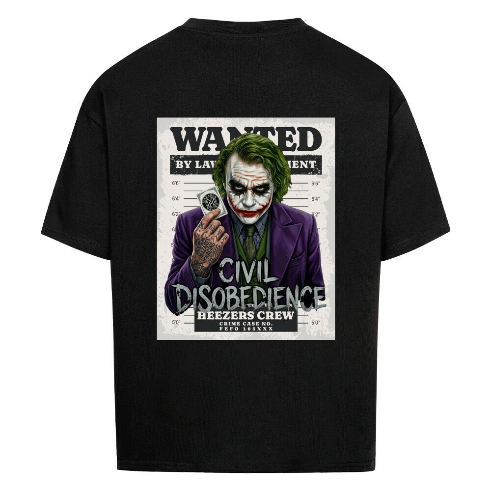 Oversized Shirt mit großem Civil Disobedience Rückenprint von Mazares Racing. Streetwear inspiriert von Motorradkultur, Freiheit und urbanem Lifestyle. schwarz