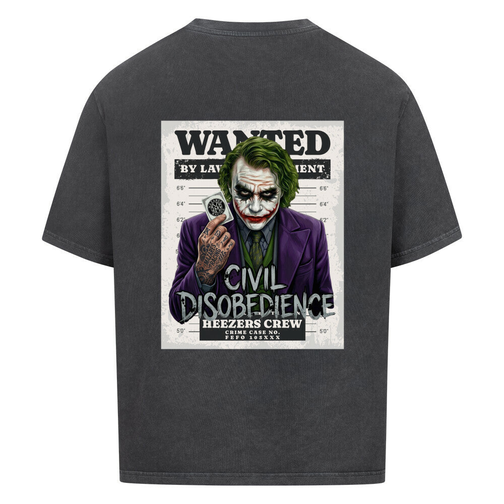 Oversized Shirt mit großem Civil Disobedience Rückenprint von Mazares Racing. Streetwear inspiriert von Motorradkultur, Freiheit und urbanem Lifestyle. washed black