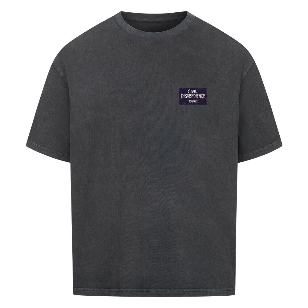 Civil Disobedience Oversized Shirt von Mazares Racing mit kleinem Frontprint im rebellischen Biker- und Streetwearstyle. Schweres 240 GSM Baumwollshirt mit modernem Oversized Fit. washed black