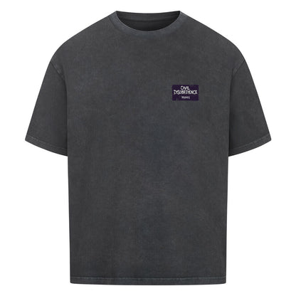 Civil Disobedience Oversized Shirt von Mazares Racing mit kleinem Frontprint im rebellischen Biker- und Streetwearstyle. Schweres 240 GSM Baumwollshirt mit modernem Oversized Fit. washed black