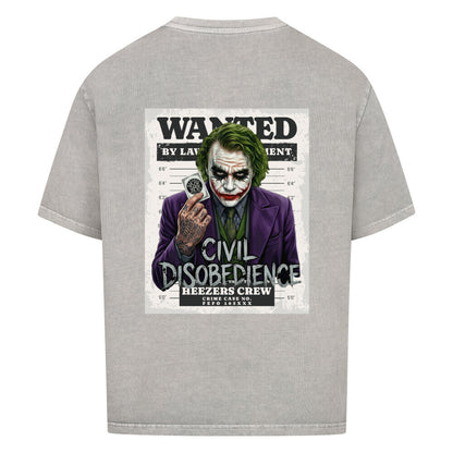Oversized Shirt mit großem Civil Disobedience Rückenprint von Mazares Racing. Streetwear inspiriert von Motorradkultur, Freiheit und urbanem Lifestyle. washed grey