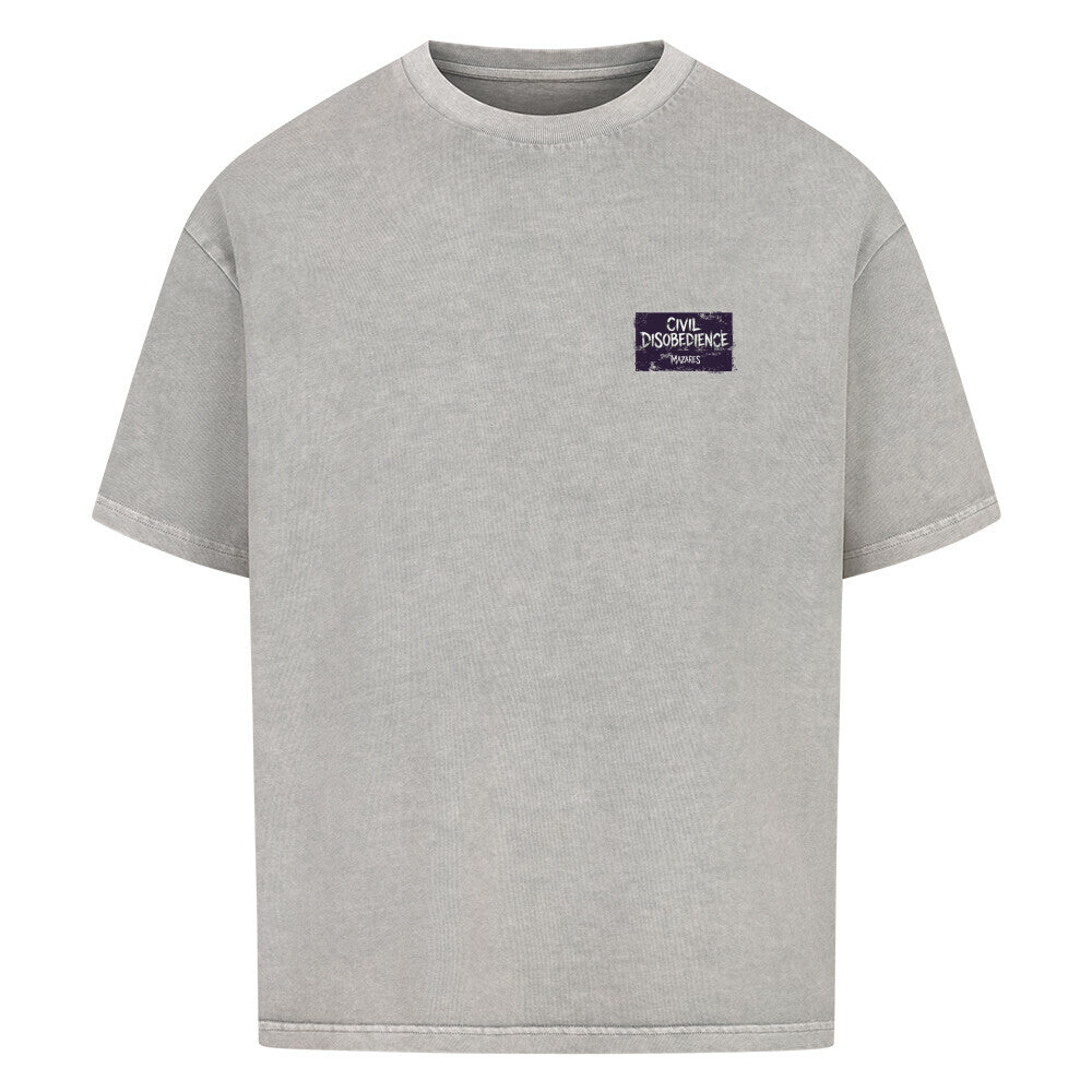 Civil Disobedience Oversized Shirt von Mazares Racing mit kleinem Frontprint im rebellischen Biker- und Streetwearstyle. Schweres 240 GSM Baumwollshirt mit modernem Oversized Fit. washed grey
