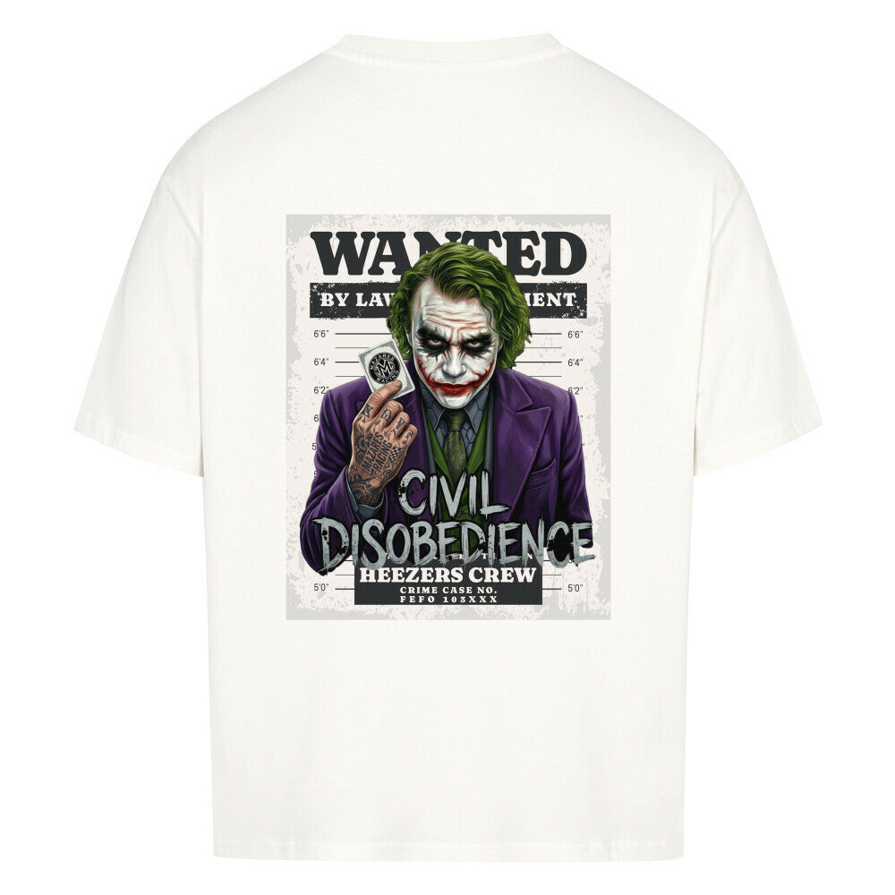Oversized Shirt mit großem Civil Disobedience Rückenprint von Mazares Racing. Streetwear inspiriert von Motorradkultur, Freiheit und urbanem Lifestyle. weiß