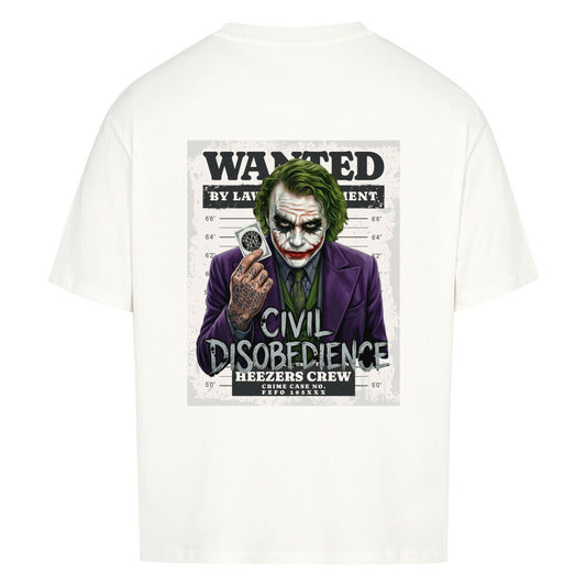 Oversized Shirt mit großem Civil Disobedience Rückenprint von Mazares Racing. Streetwear inspiriert von Motorradkultur, Freiheit und urbanem Lifestyle. weiß